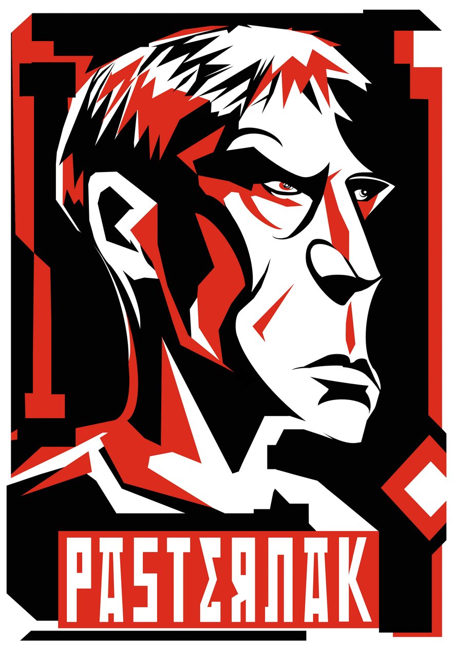 Boris Pasternak, ruský básník a romanopisec (1890-1960), grafická červená verze výše od Neale Osborne
