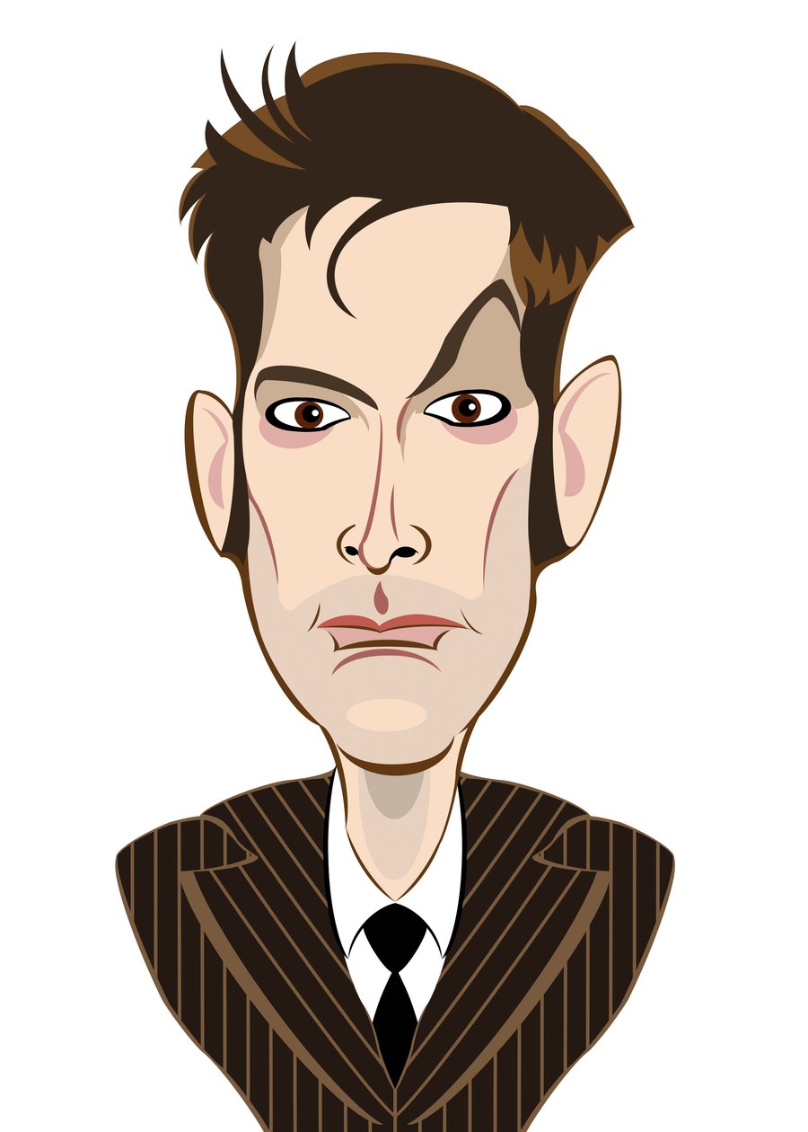 David Tennant jako Doctor Who - karikatura od Neale Osborne