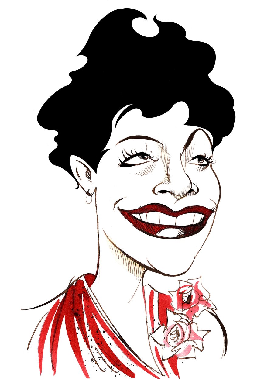 Ella Fitzgerald, americká jazzová zpěvačka, (1917 - 1996) karikatura od Neale Osborne