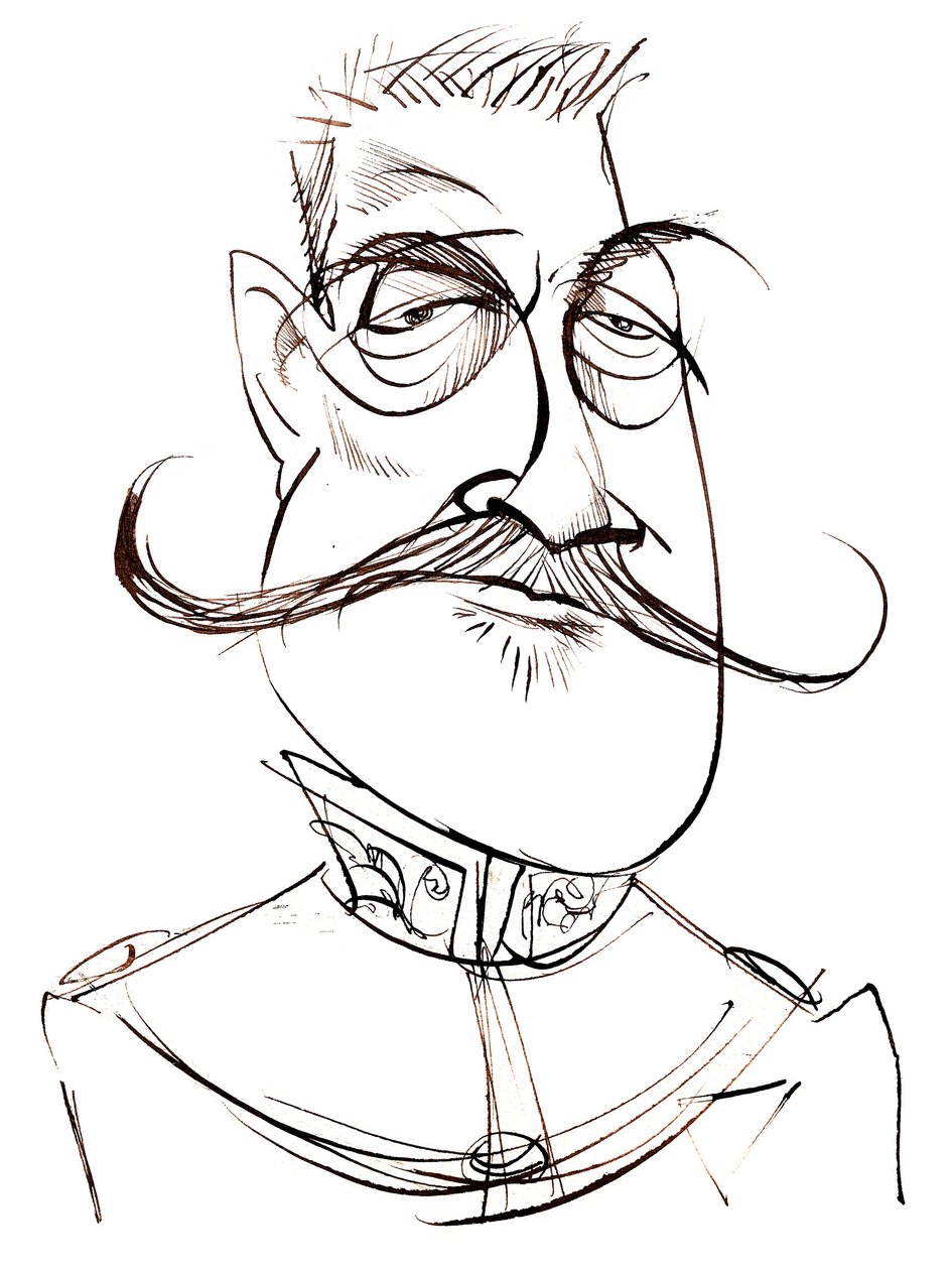Ferdinand Foch -francouzský maršál (1851-1929); karikatura od Neale Osborne