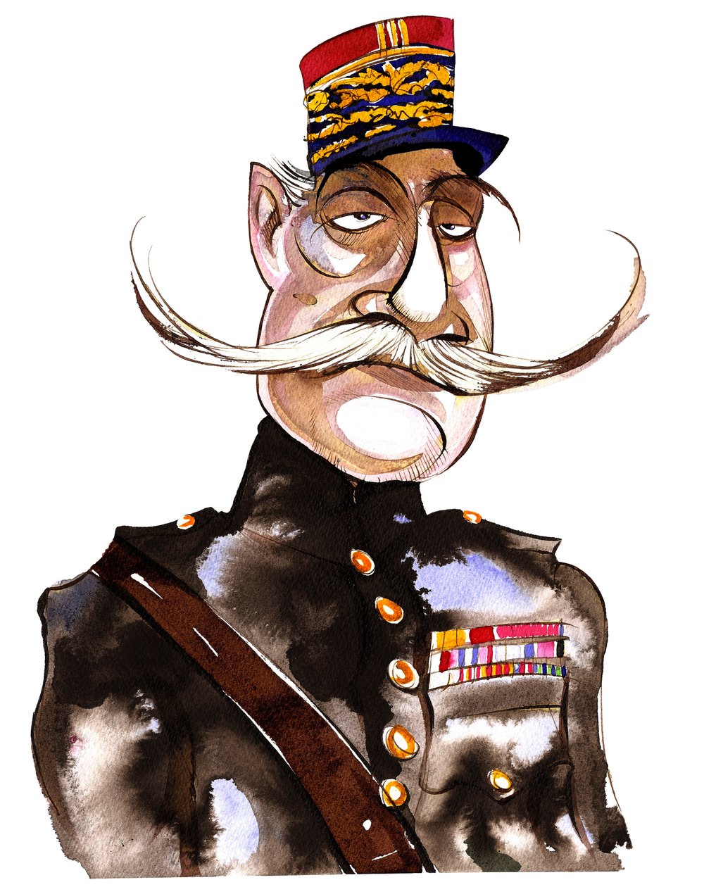 Ferdinand Foch -francouzský maršál (1851-1929); barevná karikatura od Neale Osborne
