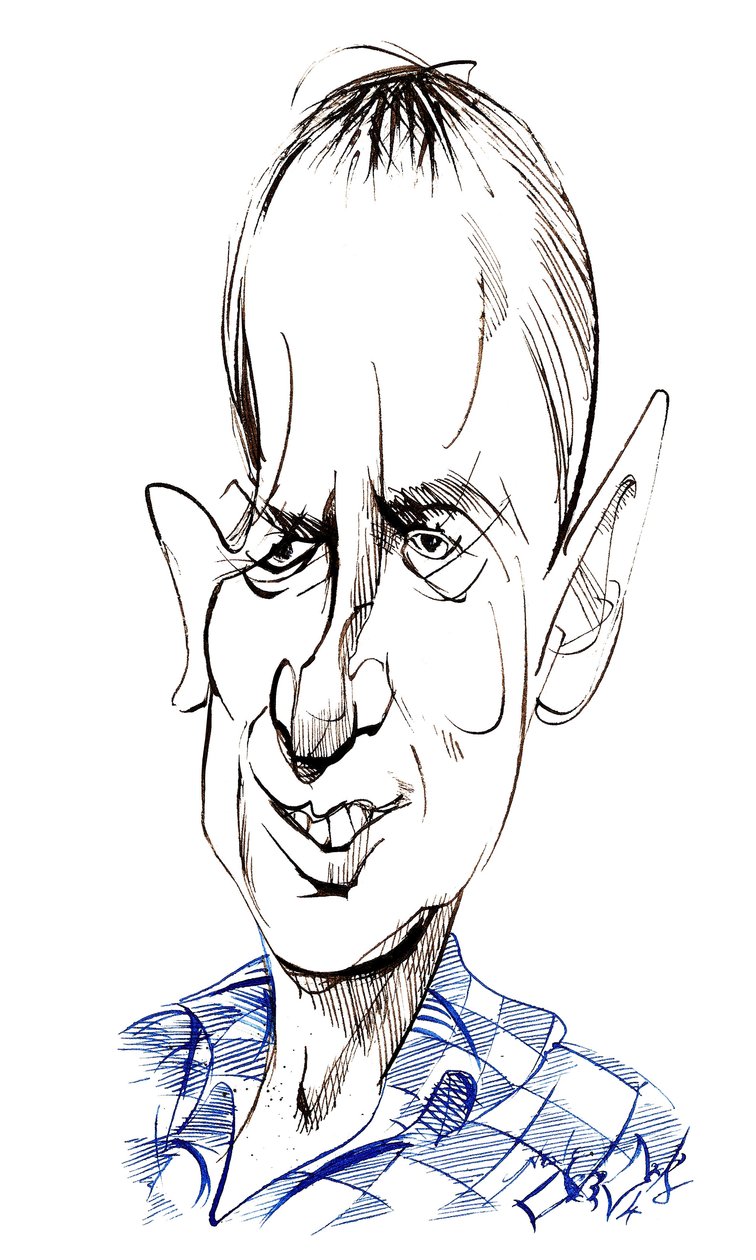 Frank Skinner - karikatura anglického komika, herce, spisovatele a moderátora, narozen 1957 od Neale Osborne