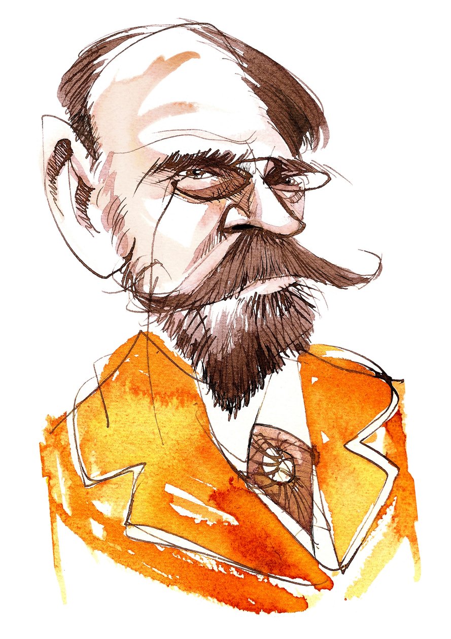 francouzský romanopisec Emile Zola (1840-1902); karikatura od Neale Osborne