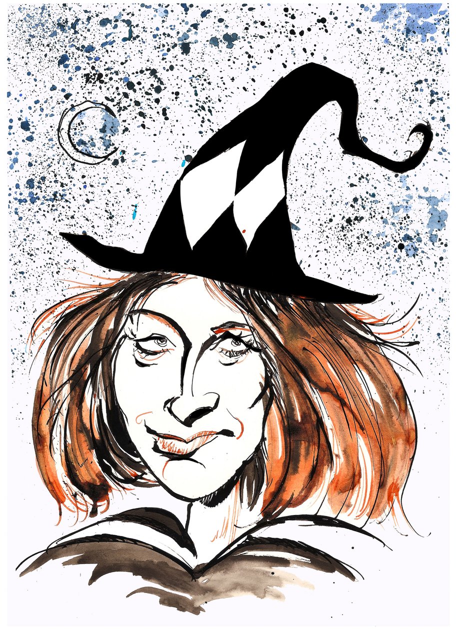 J K Rowling - karikatura jako čarodějnice od Neale Osborne
