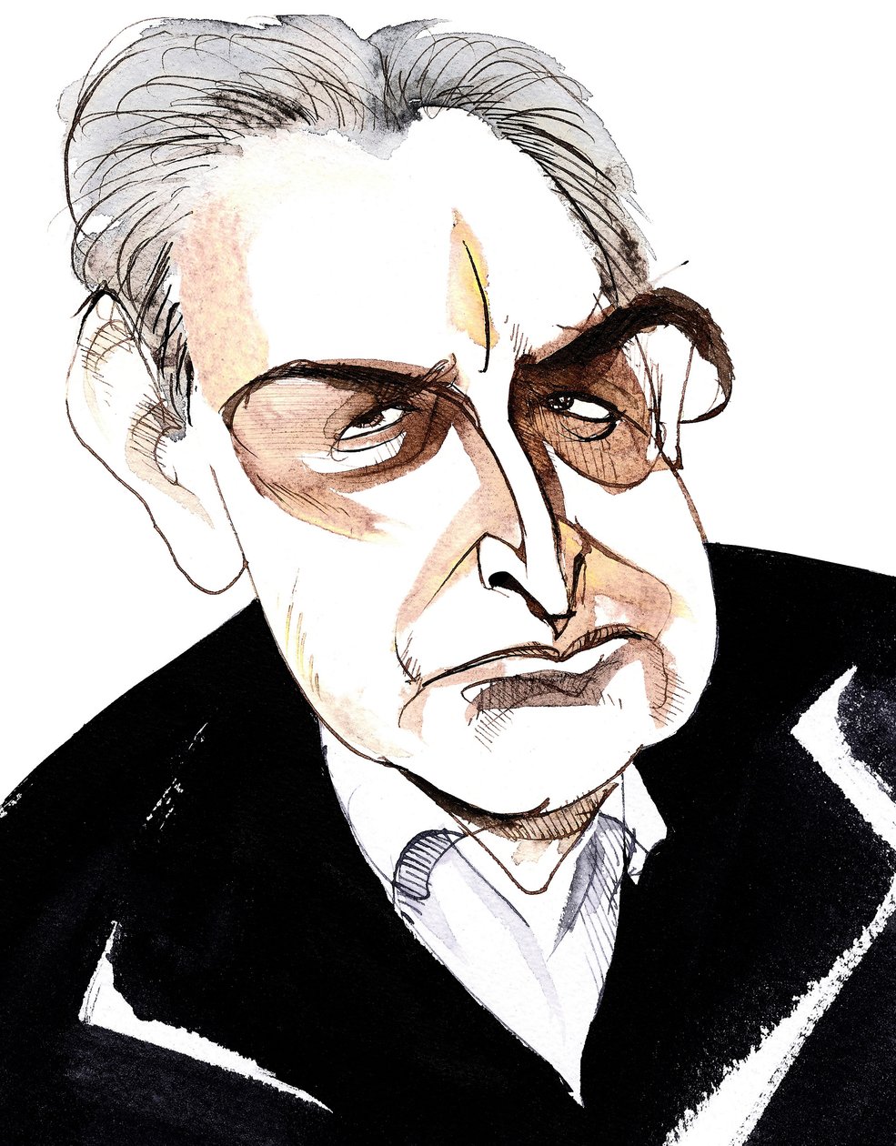 John Banville, irský spisovatel a scenárista; autor kriminálních románů pod pseudonymem Benjamin Black; karikatura od Neale Osborne