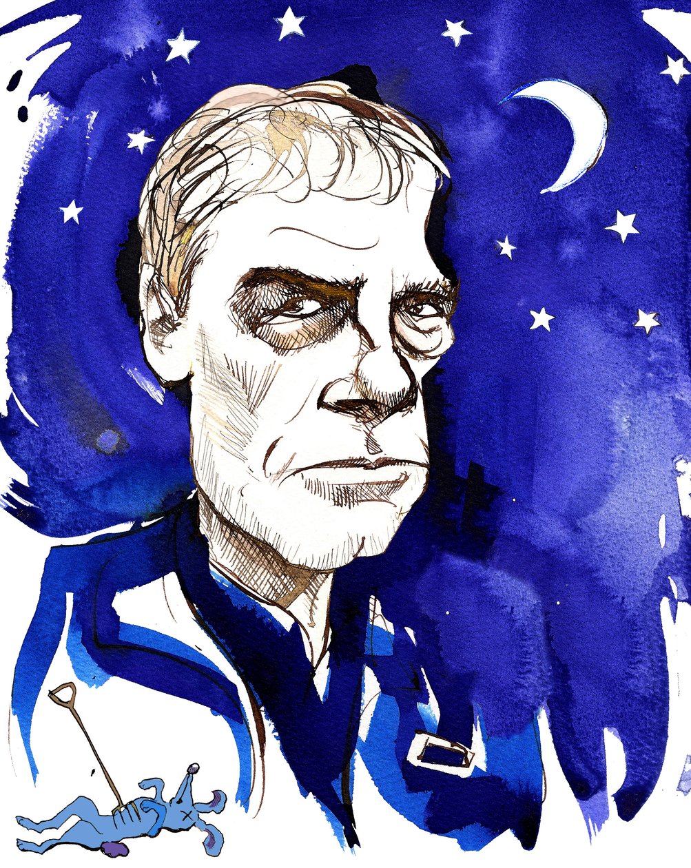 Mark Haddon, anglický romanopisec; karikován s odkazem na jeho román z roku 2003 Podivuhodný incident se psem v noci od Neale Osborne