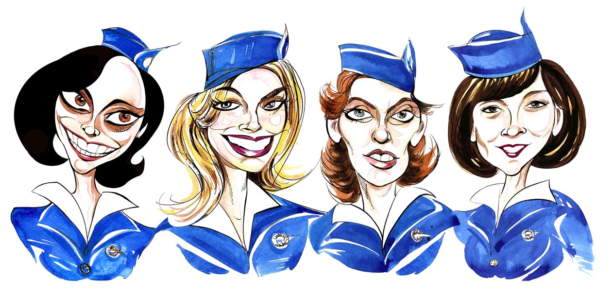 Pan Am - karikatura obsazení televizní show od Neale Osborne