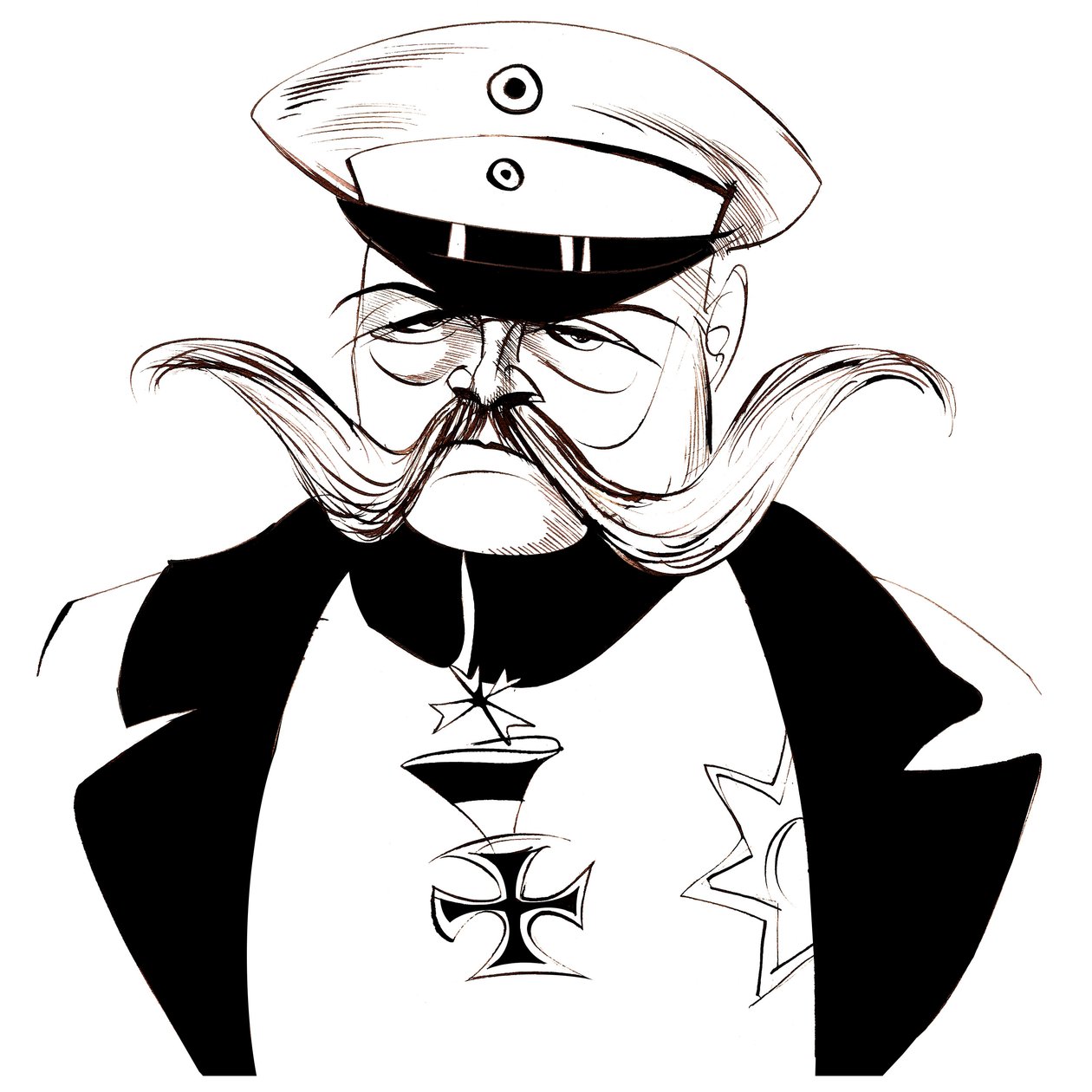 Paul von Hindenburg – narozen v Polsku, německý generál a prezident (1847-1934); černobílá karikatura od Neale Osborne
