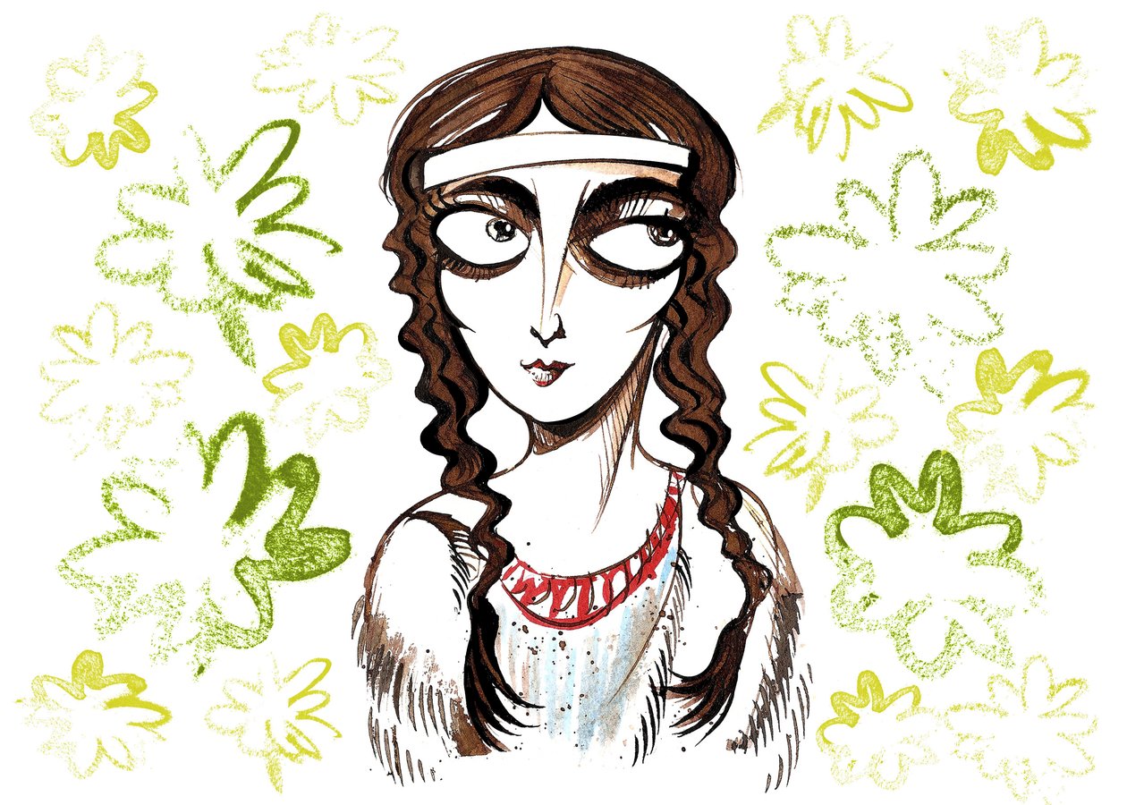 Pocahontas, indiánská princezna a lidová hrdinka, osobním jménem Matoaka, narozená poblíž koloniální osady Jamestown ve Virginii. od Neale Osborne