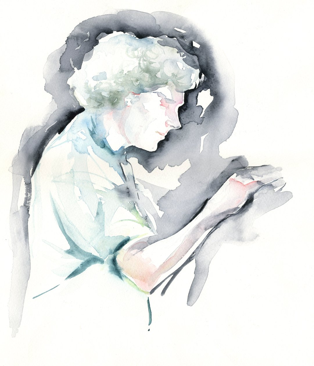 Simon Rattle - akvarelový portrét anglického dirigenta v Symphony Hall, Birmingham od Neale Osborne
