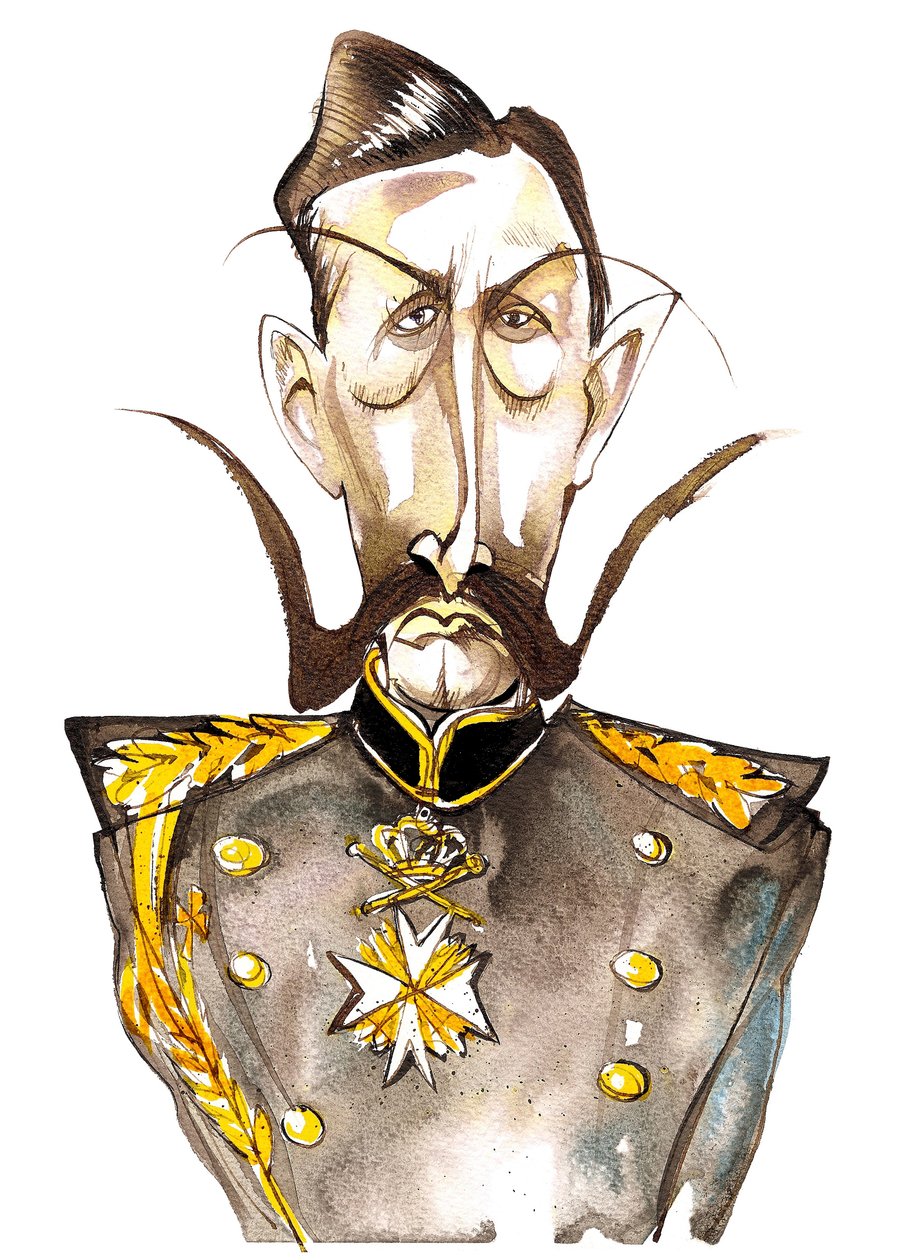 Vilém II., německý císař; pruský král (1859-1941); barevná karikatura od Neale Osborne
