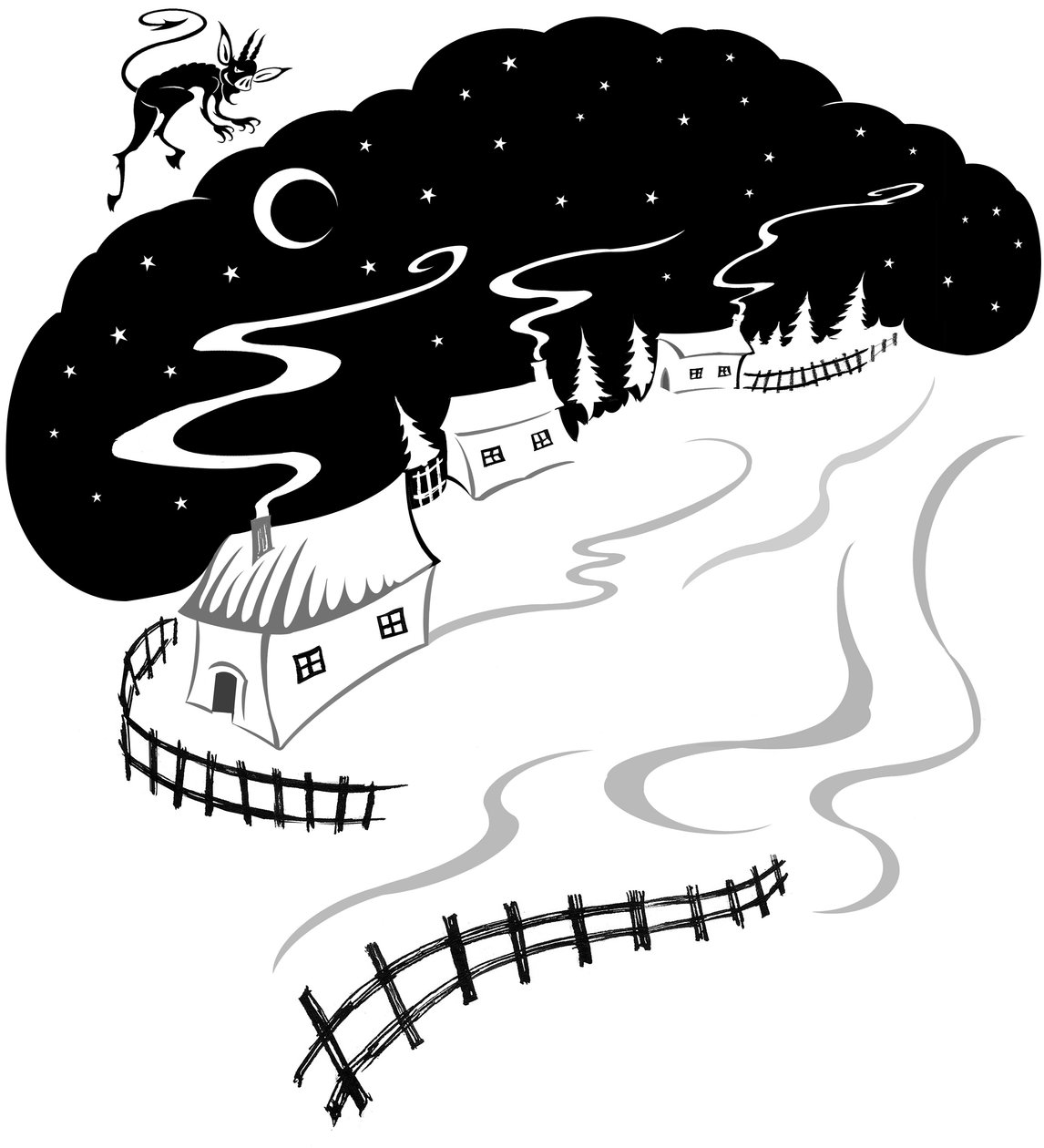 Snowswept Village, 2022 (inkoust a digitální) od Neale Osborne