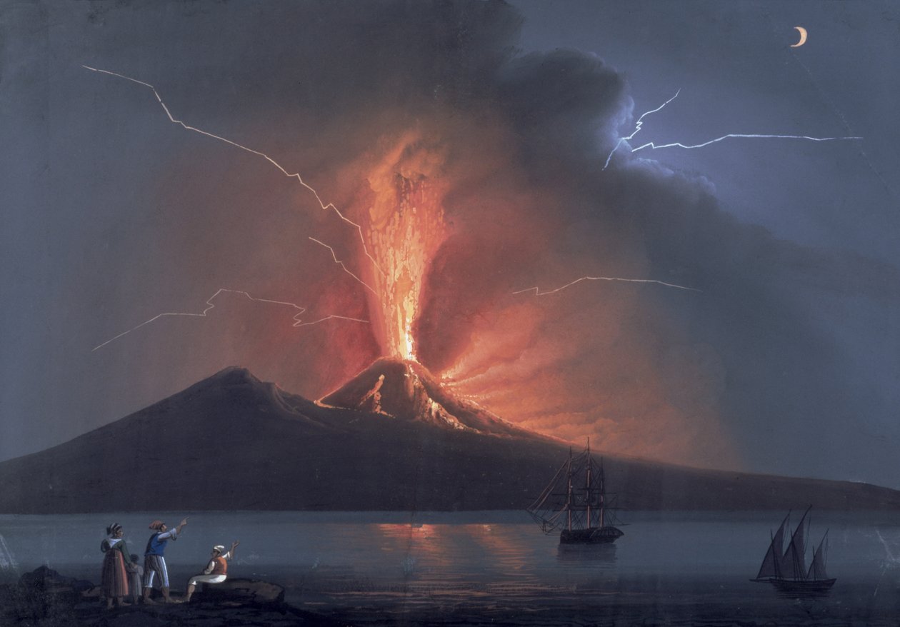 Neapol: Erupce Vesuvu, 22. října 1822 (kvaš) od Neapolitan School