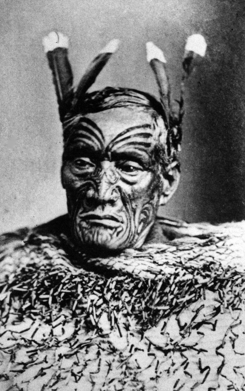 Portrét maorského muže před rokem 1880 od New Zealander Photographer