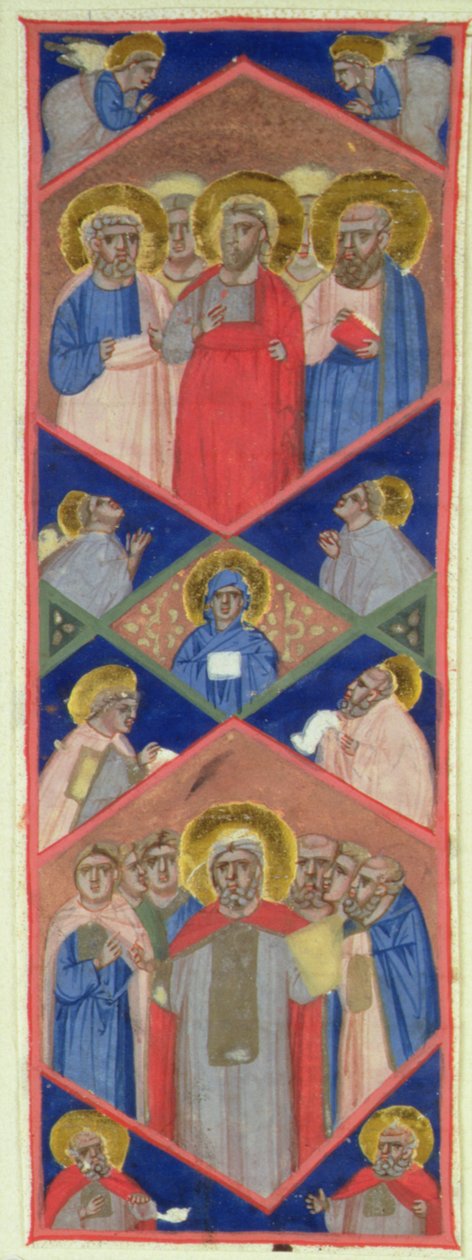 Osm svatých, včetně svatého Petra, svatého Ondřeje, svatého Štěpána, svatého Vavřince, svatého papeže, opata svatého Antonína a čtyř dalších svatých od Niccolo di Giacomo