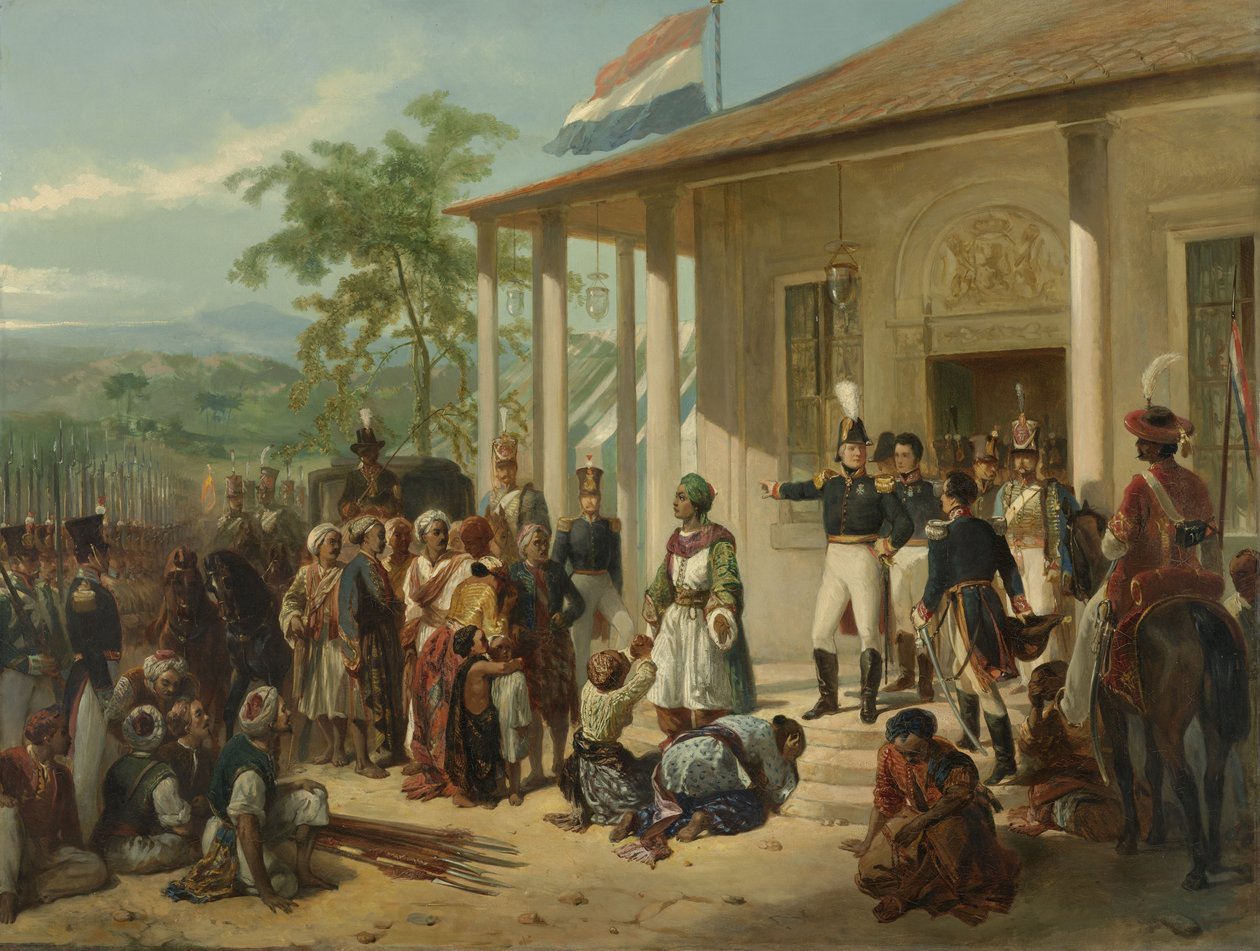 Zatčení Diepo Negoro generálporučíkem baronem De Kockem, kolem 1830-35 od Nicholas Pieneman