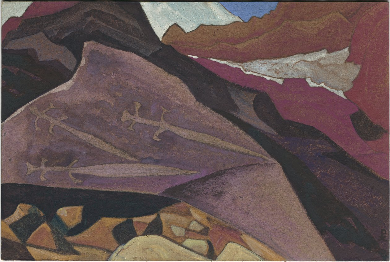 Three Glaives, Images on Rock, Lahul, 1936 od Nicholas Roerich