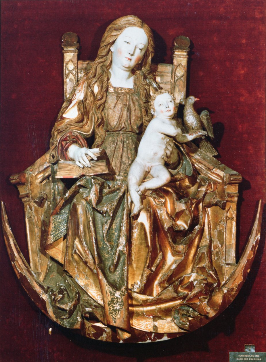 Madonna a dítě trůnící nad půlměsícem, cca 1510 (polychromované dřevo) od Niclaus the Elder attr. to Weckman