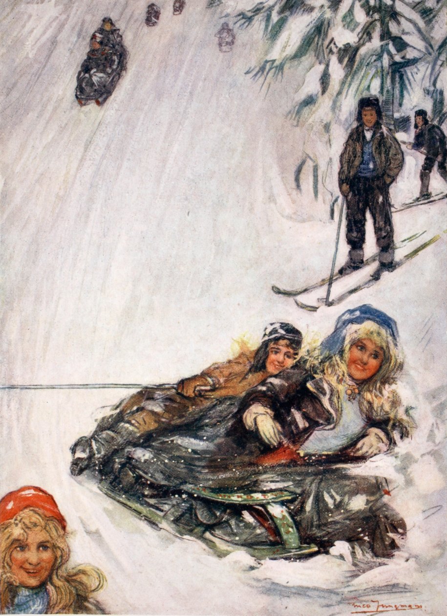 Dívky na převrácených saních, Holmencollen, 1905 od Nico Jungman