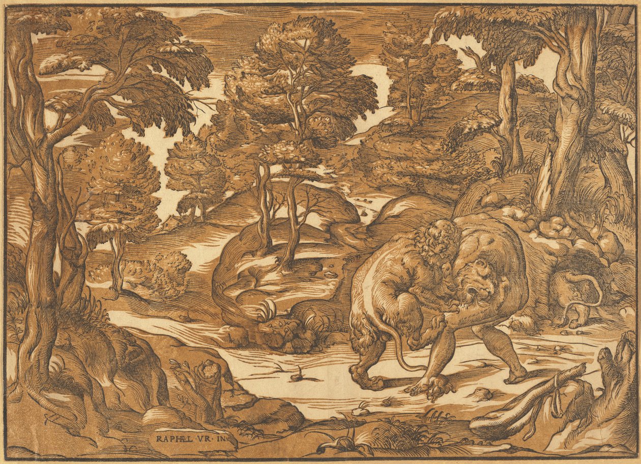 Herkules a Nemejský lev od Nicolò Boldrini, after Raphael