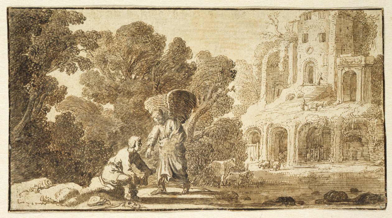 Tobias and the Angel, c.1625 (pero a inkoust na papíře) od Nicolaes Cornelisz c.1592 1655 Moeyaert