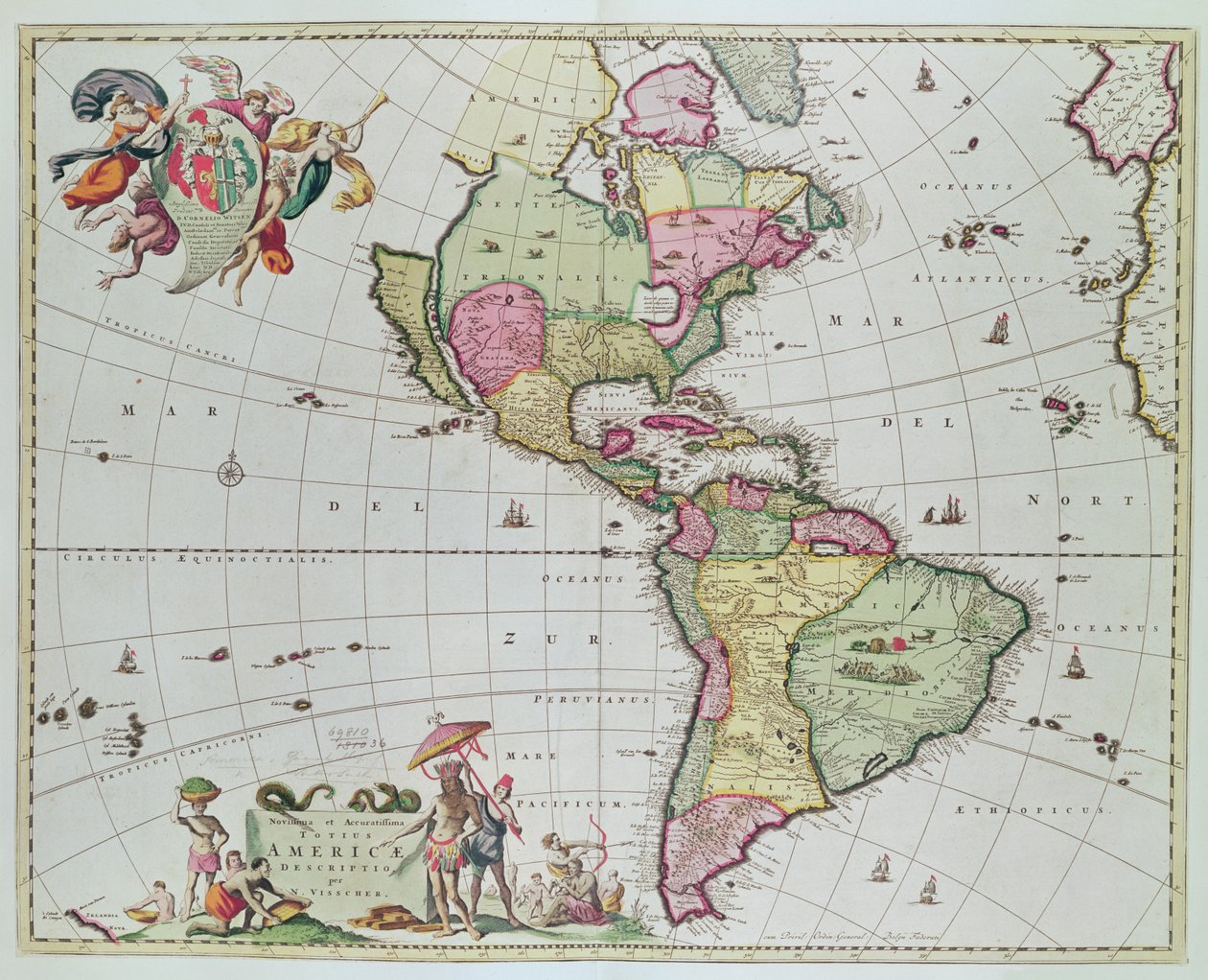 Poslední a přesný popis Ameriky N. Visscher, 1648 (barevná rytina) od Nicolaes Jansz Visscher