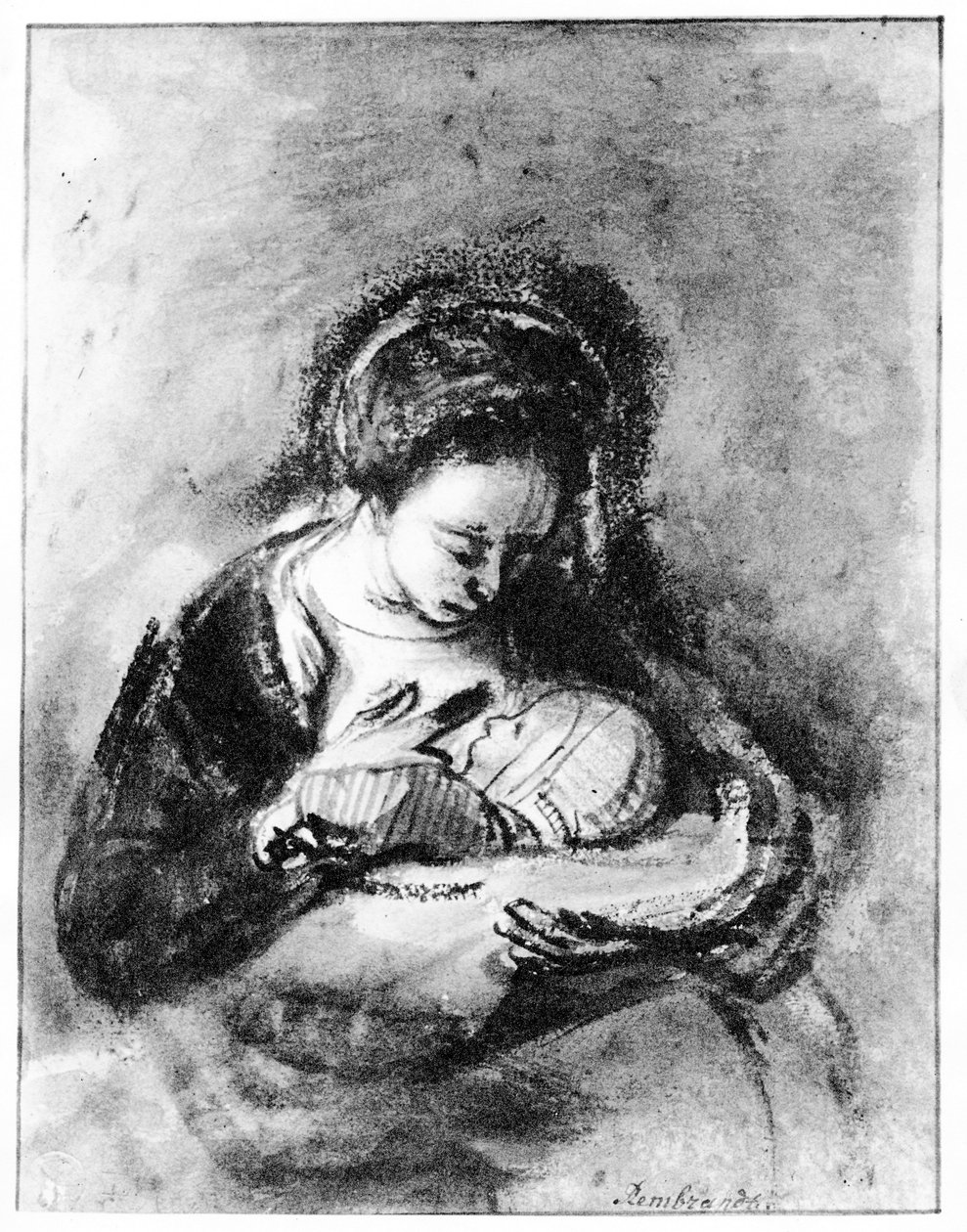 Matka a dítě, cca 1655 (pero, inkoust a mytí na papíře) od Nicolaes Maes