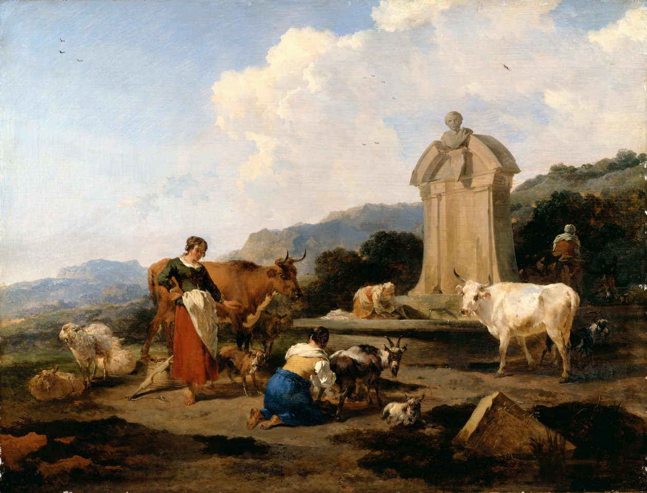 Římská kašna s dobytkem a postavami (Le Midi) od Nicolaes Pietersz. Berchem