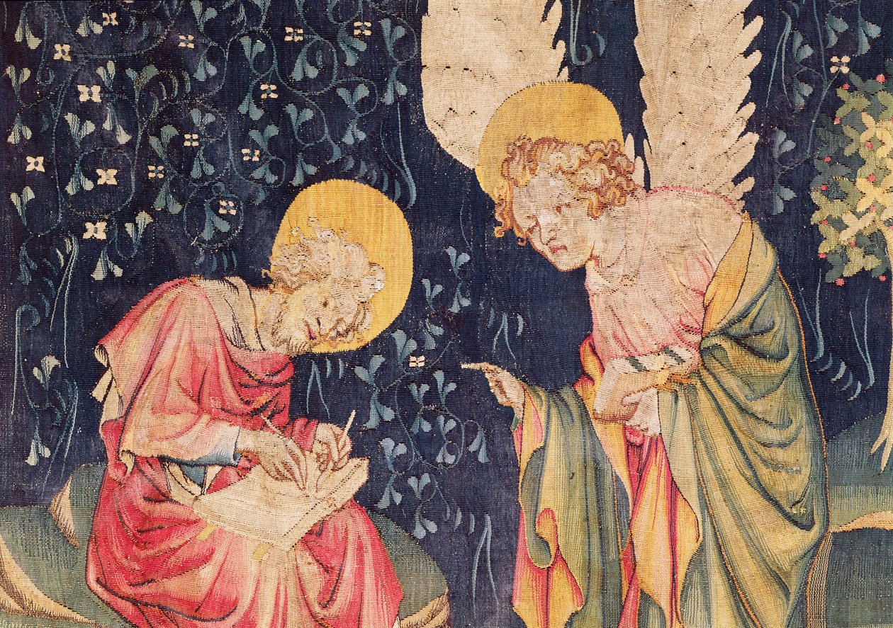 Svatý Jan s andělem, detail č. 70 z Apokalypsy Angers, gobelín 1373-87 od Nicolas Bataille