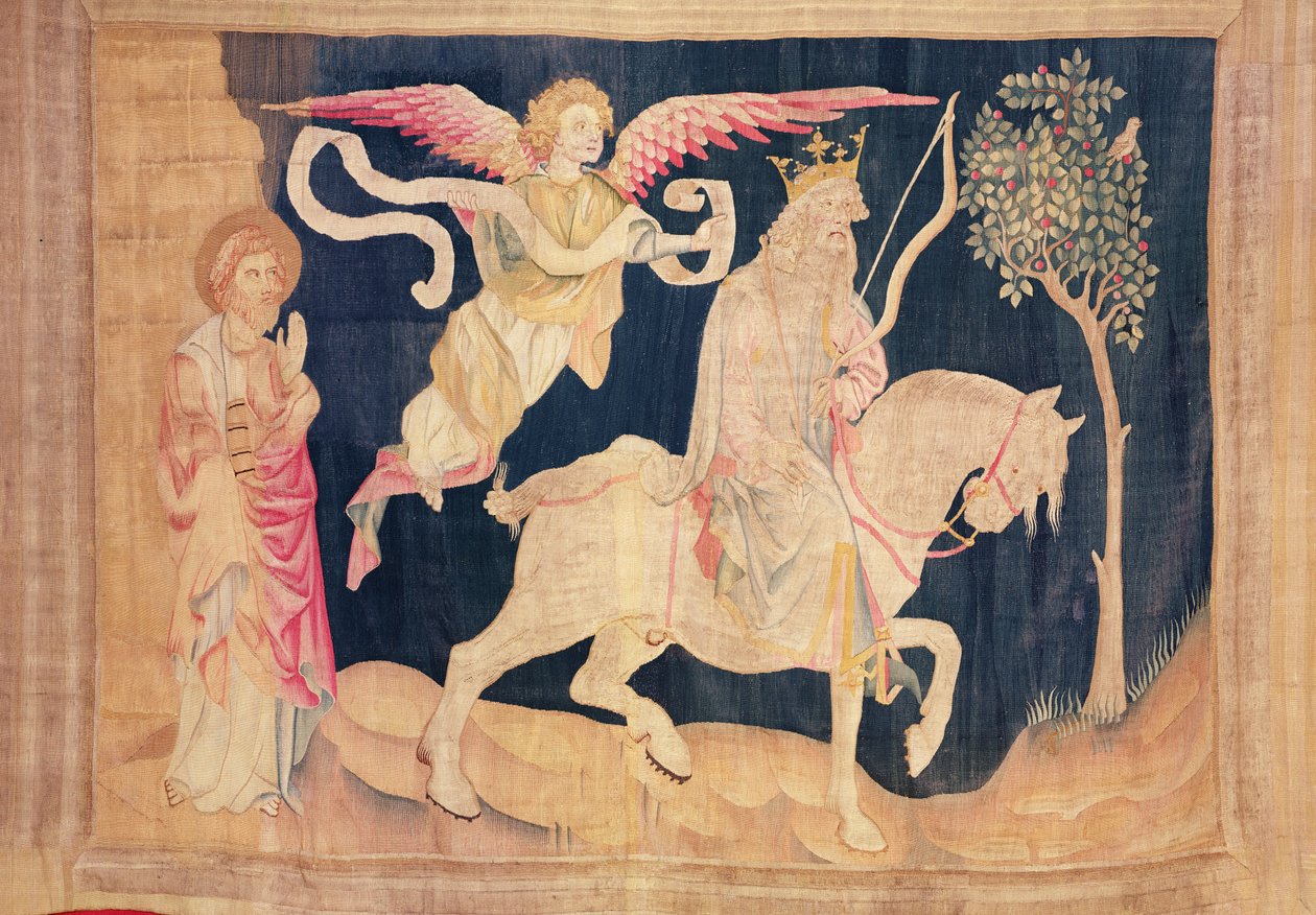 Jezdec na bílém koni z Apokalypsy Tapiserie Angers, 1373-1387 (tapisérie) od Nicolas Bataille