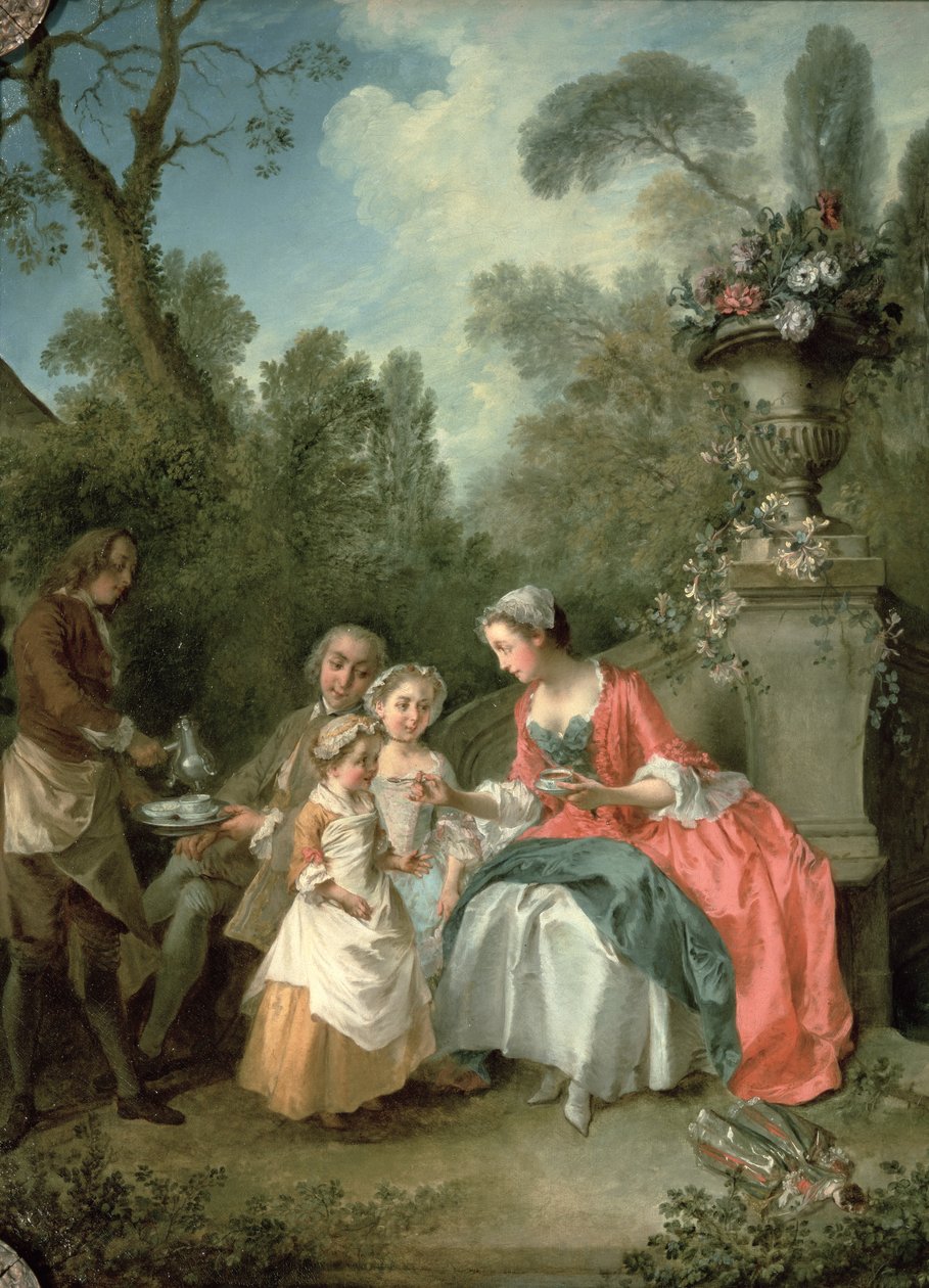 Dáma a pán v zahradě se dvěma dětmi c. 1742 detail olej na plátně z roku 29887 od Nicolas Lancret