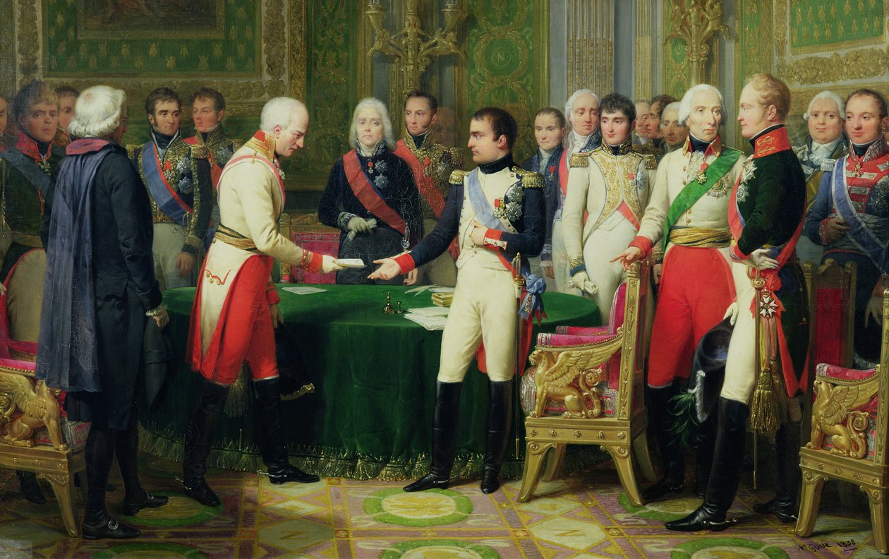 Napoleon I. (1769-1821) přijímá barona Vincenta, rakouského velvyslance, v Erfurtu, 28. října 1808, 1838 od Nicolas Louis Francois Gosse