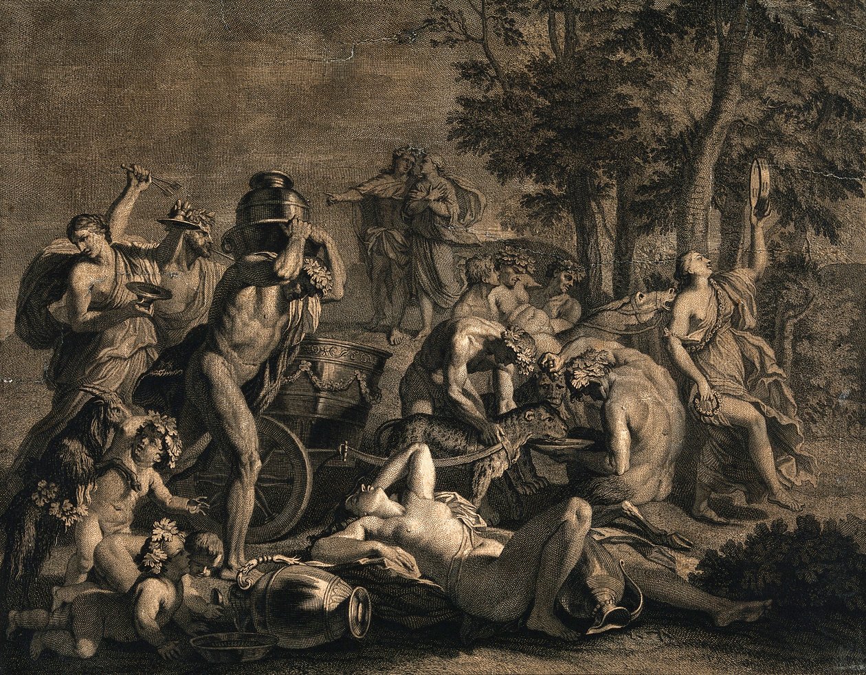 Bakchanalianské shromáždění s taháním leopardů od Nicolas Poussin