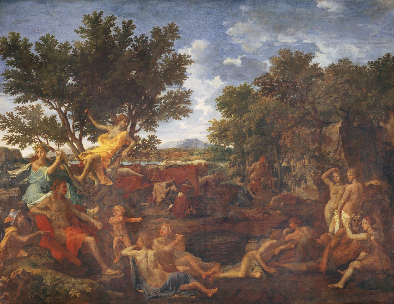 Apollo, milenec Daphne, kolem roku 1664 od Nicolas Poussin