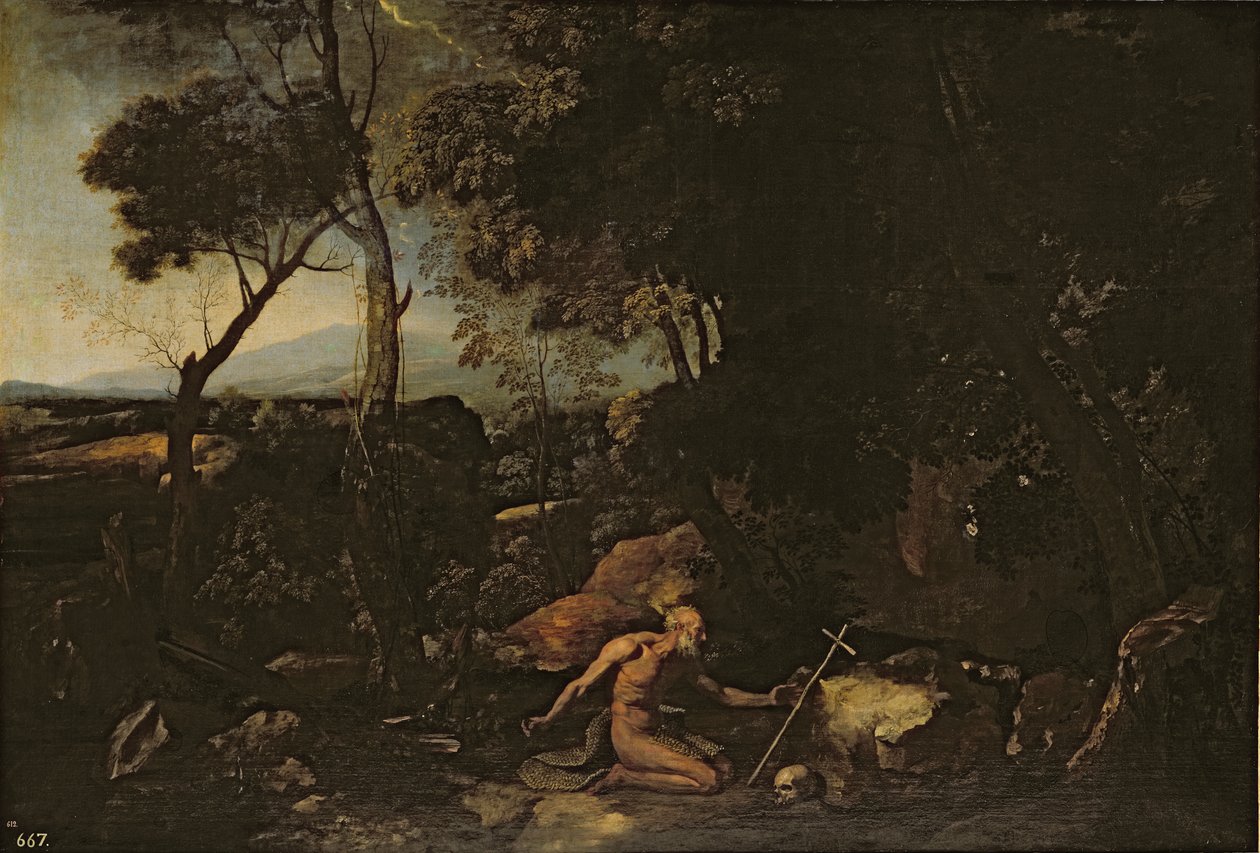 Krajina se svatým Jeronýmem od Nicolas Poussin