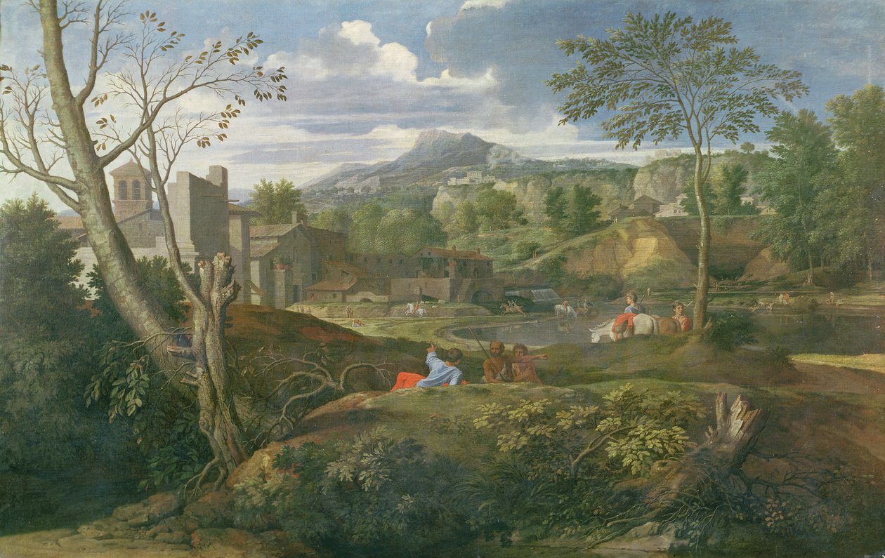 Krajina se stavbami, 1648-51 od Nicolas Poussin