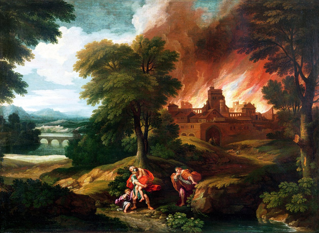Spálení Tróje od Nicolas Poussin