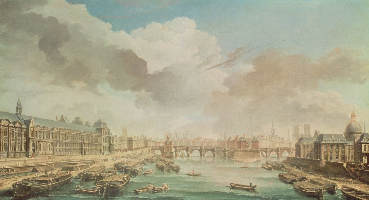 Louvre, Pont Neuf a College des Quatre Nations, 1755 od Nicolas Raguenet