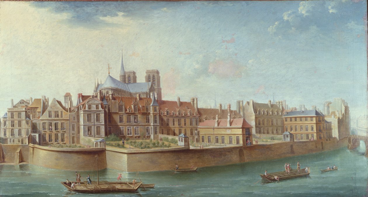 Pohled na Ile de la Cite z Ile St. Louis, Paříž od Nicolas Raguenet