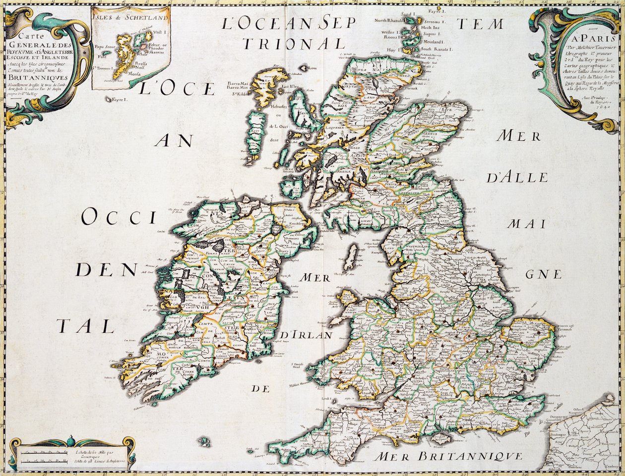 Mapa Británie a Irska, vydaná Paříž 1640 od Nicolas Sanson