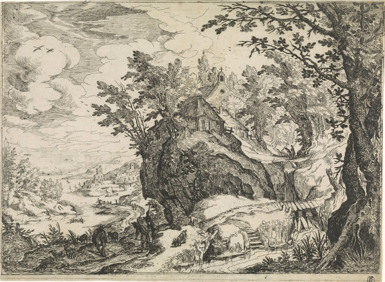 Horská krajina s kostelem Horské krajiny (název série) od Nicolas Moillon