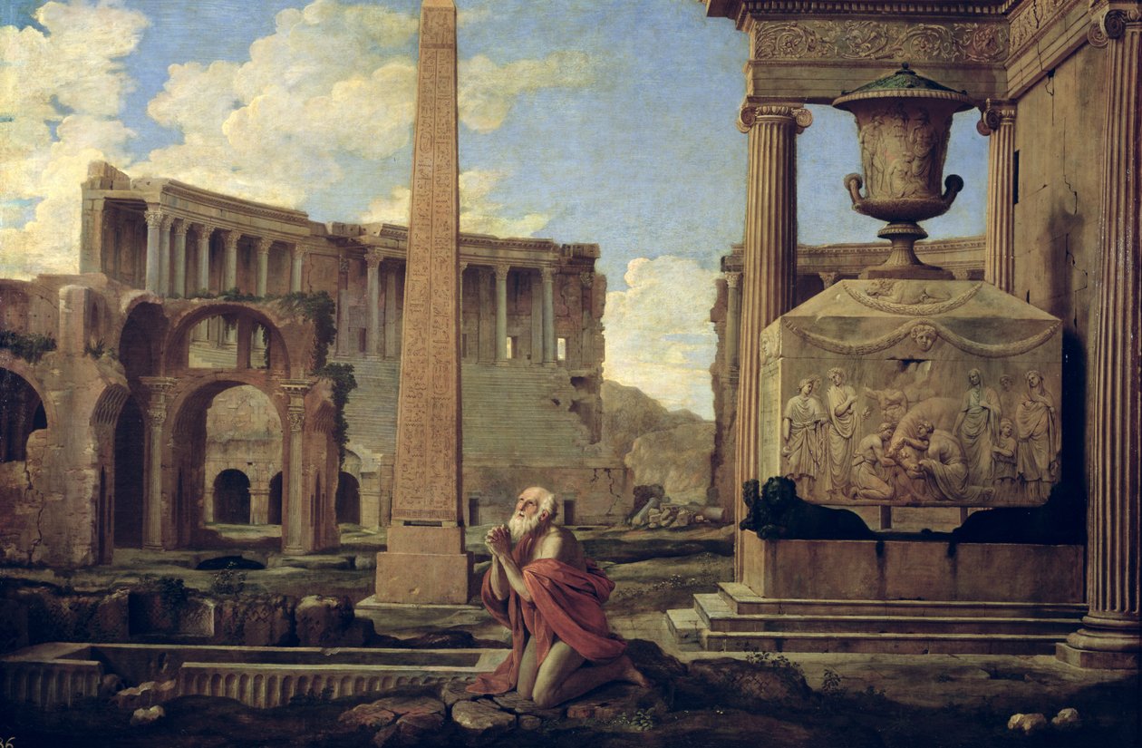 Poustevník mezi ruinami od Nicolas Poussin