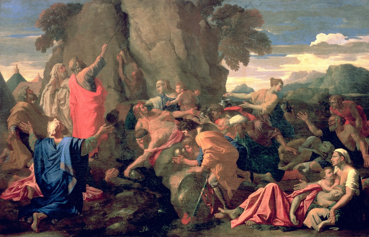 Mojžíš udeřil vodu ze skály od Nicolas Poussin