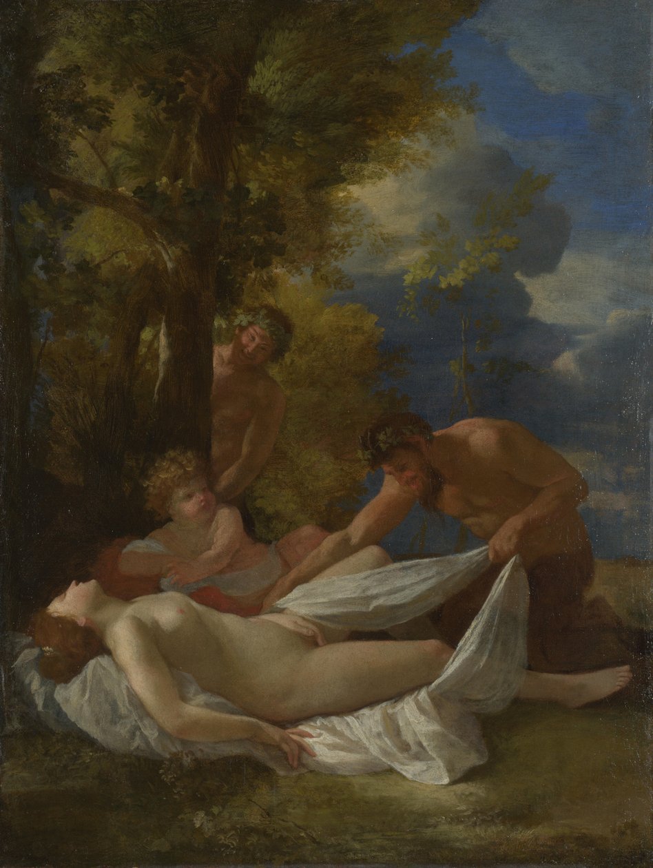 Nymph with Satyrs, asi 1627 od Nicolas Poussin