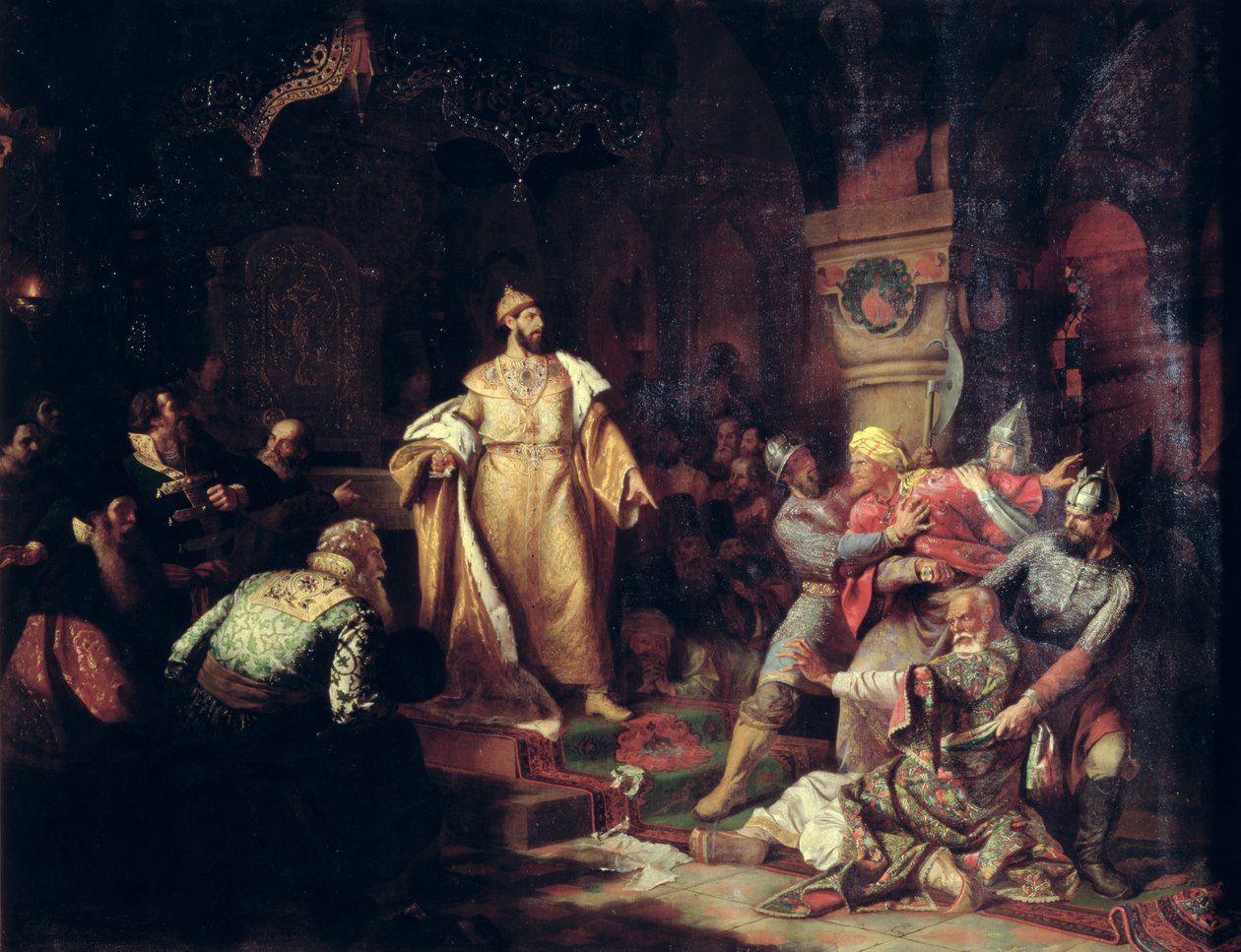 Car Ivan III. (1440-1505) Trhání listiny tatarského chána, 1862 od Nikolai Semenovich Shustov