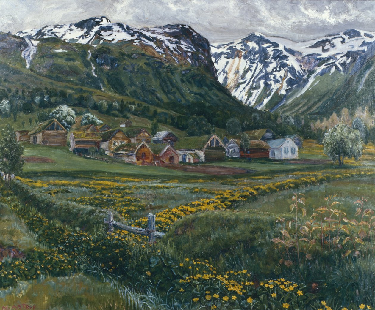Červnová noc a starý dvůr Jølster od Nikolai Astrup