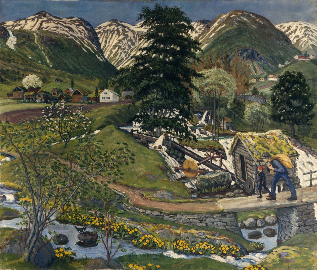 Kvennagong a Jølstertun (olej na plátně) od Nikolai Astrup