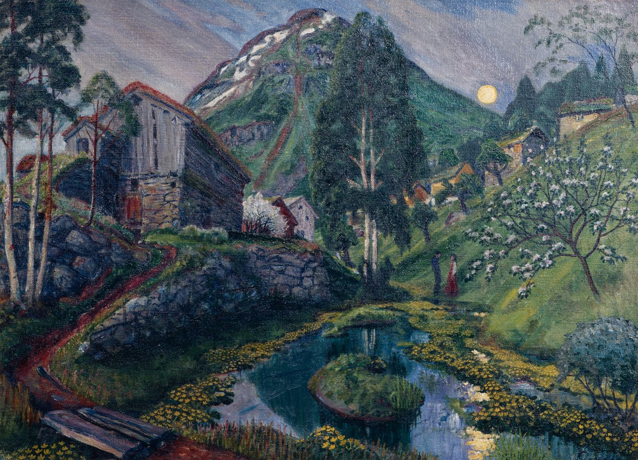 Moonlight In Dvergs Valley, cca 1915 (malba) od Nikolai Astrup