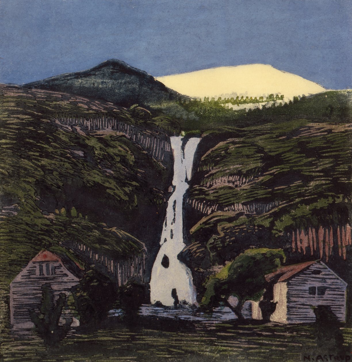 Vodopád a ledovec od Nikolai Astrup