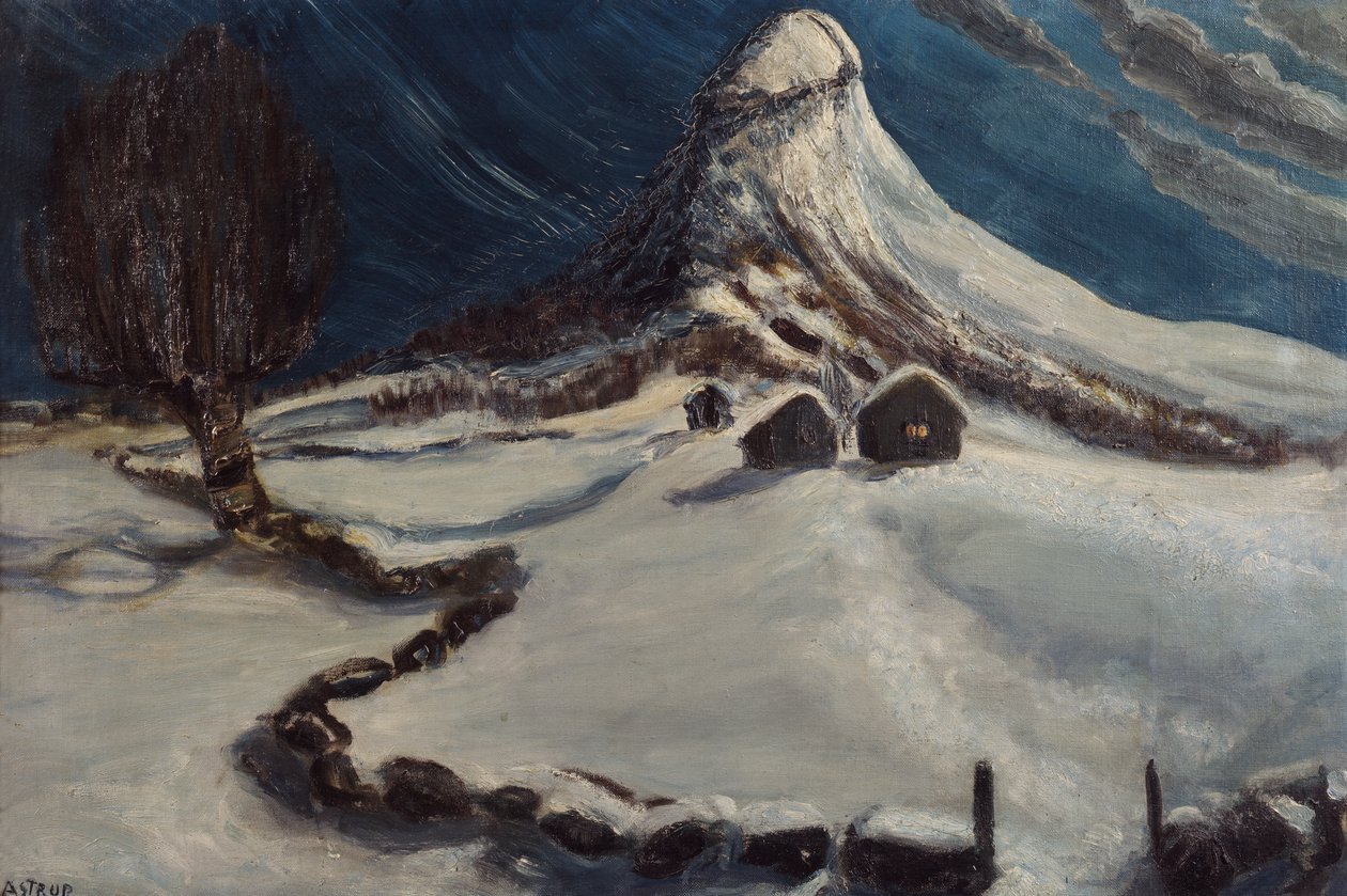 Zimní noc ve fjellstølen od Nikolai Astrup
